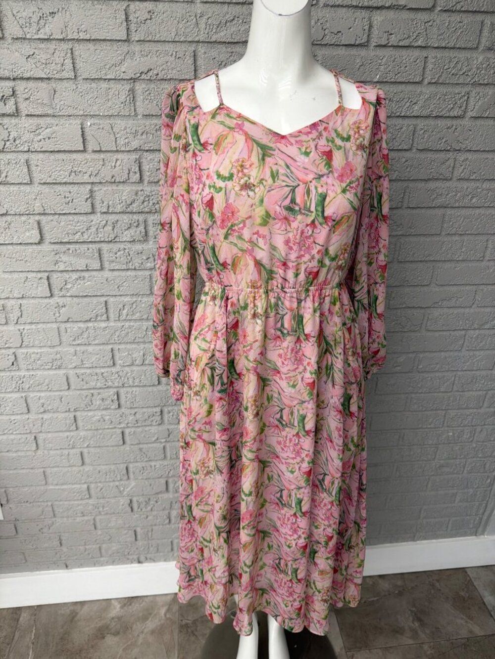GELI Women’s Pink Floral Pullover Cold Shoulder Dress Size 8